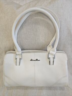 Silver Rose White Leather Shoulder Bag